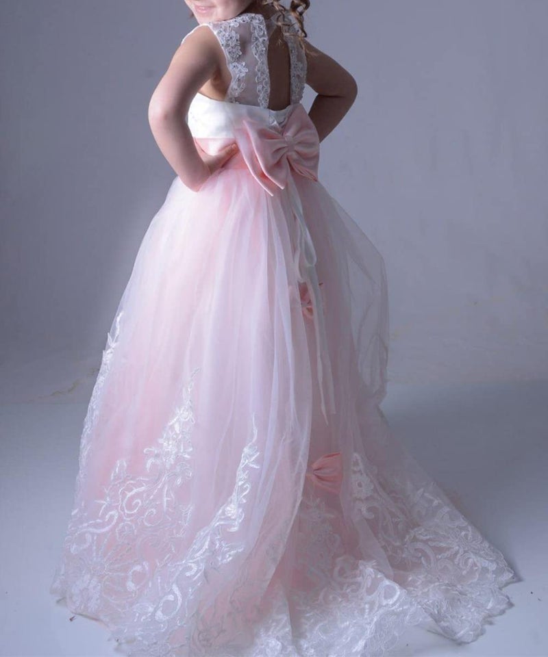 WDE Princess Blush Pink Long Girls Pageant Dresses Kids Prom Puffy Tulle Ball Gown US 6 - Image 4